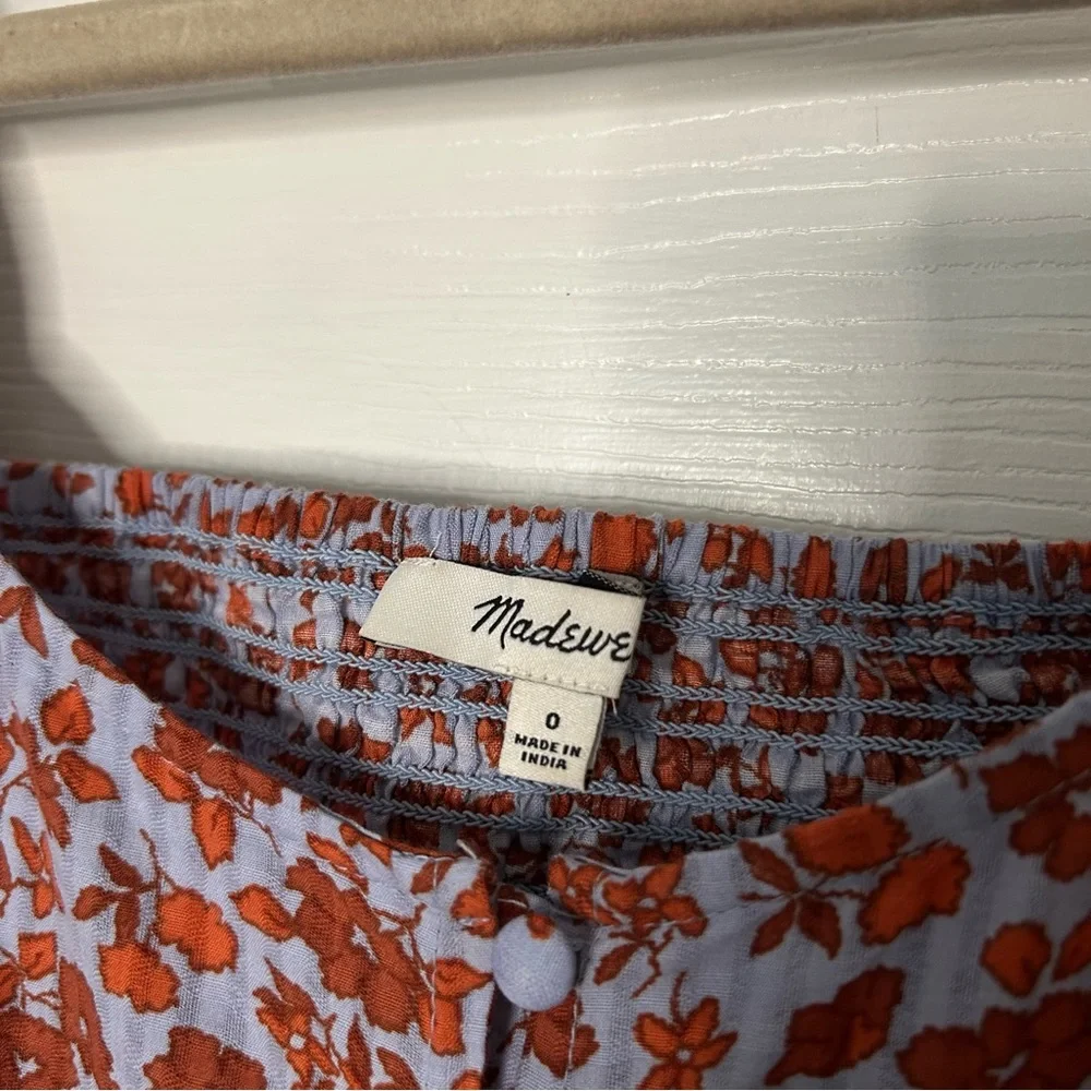 Madewell Button-Front Smocked-Back Top in Piccola Floral